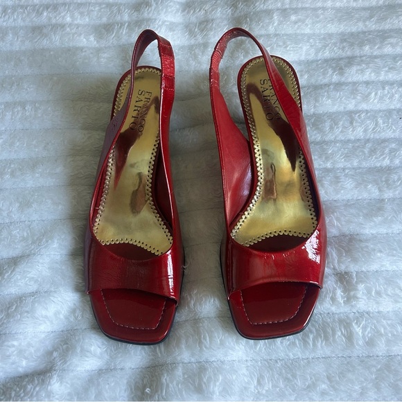 Franco Sarto Italian Womens US8.5 Bright Red Peep-Toe Slingback Wedges - Picture 1 of 6